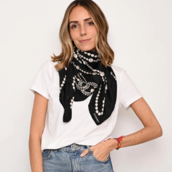 Chanel Silk Scarf with Pearl Print, New, Never Worn - Picture 3 of 7